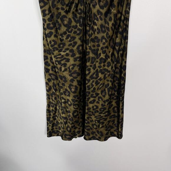Zara XSmall XS Green Black Leopard Print Slip Mini Dress Cinched VNeck Animal - Picture 4 of 11